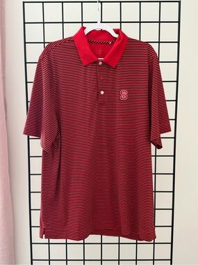 Cutter & Buck NC State Red and Black Striped Performance Polo